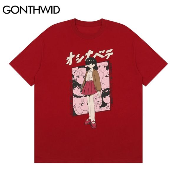 Tshirts Streetwear Anime Japonesa Menina dos desenhos animados camiseta Olá Phop Casual Algodão Harajuku Loose Moda T-shirts Tops 210602