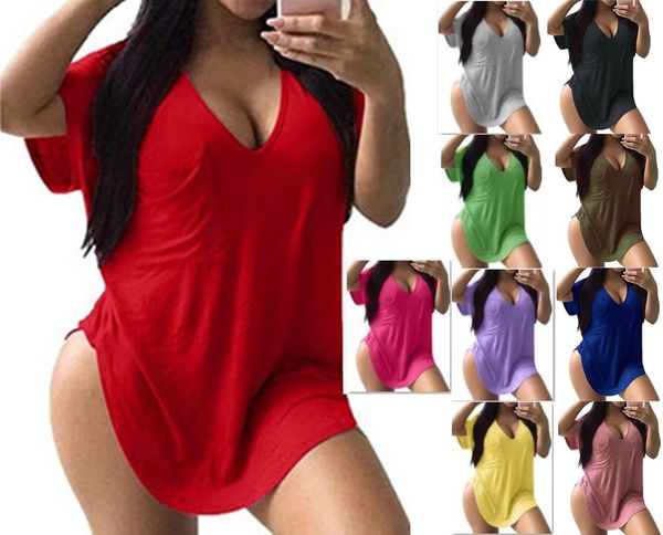 

2021 european and american women's solid color v-neck large t-shirt, White