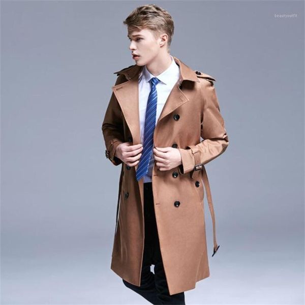 

double-breasted young trench coats men's windbreaker 2021 autumn style fashion slim long casual business jacket korean, Tan;black