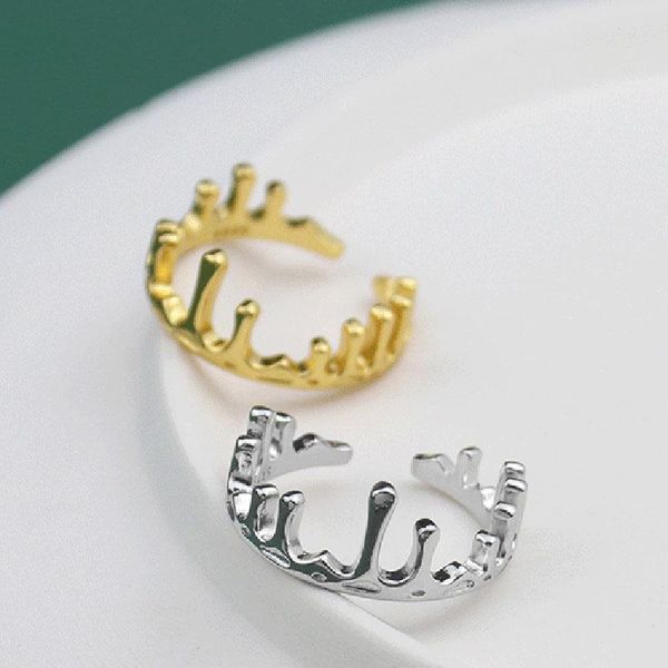 

cluster rings foxanry 925 sterling silver crown fashion creative irregular castle geometric france gold plated party jewelry gifts, Golden;silver