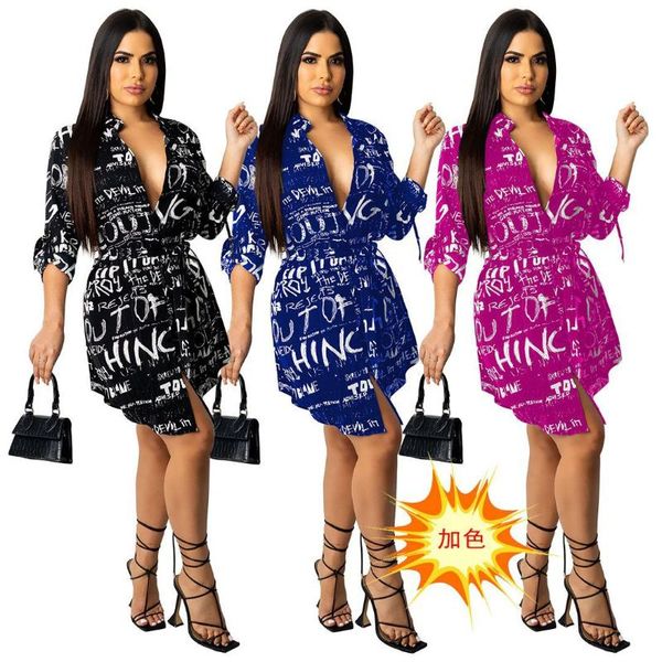 

casual dresses long sleeve dress women letter print fashion arrival autumn shirt elegant streetwear mini female 2022, Black;gray