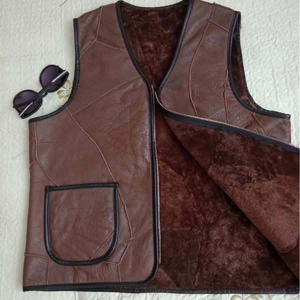 

men's vests men winter warm one sheepskin vest sheared sheep fur leather stitching thickening tank 9fhf, Black;white