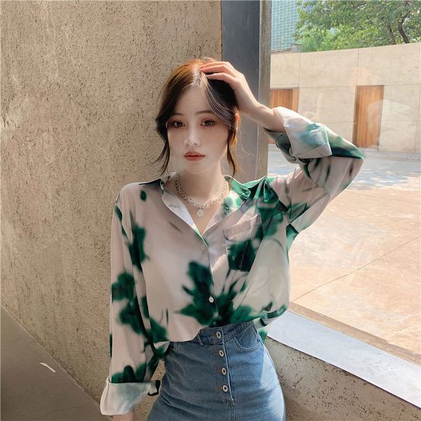 

fall female fashion long sleeve casual turn-down vintage collar printing femme m58 shirts, White