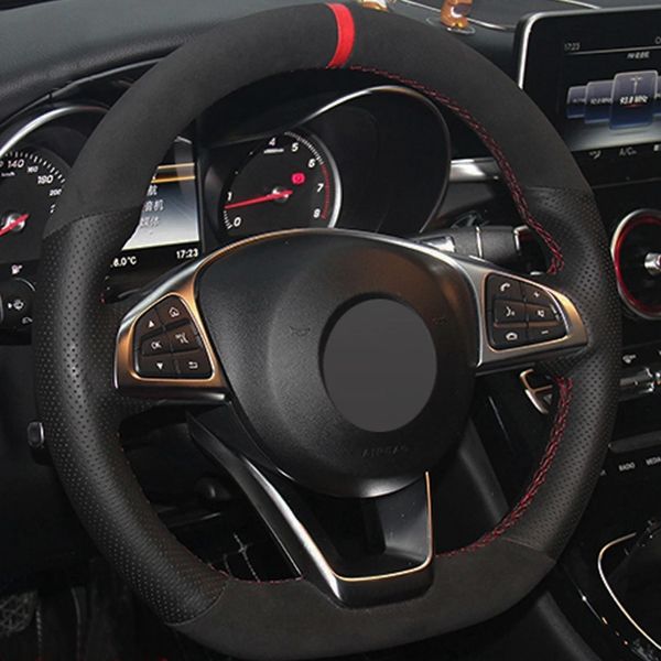 

car steering wheel cover black genuine leather suede for mercedes benz c200 c250 c300 b250 b260 a200 a250 sport cla220 cls400