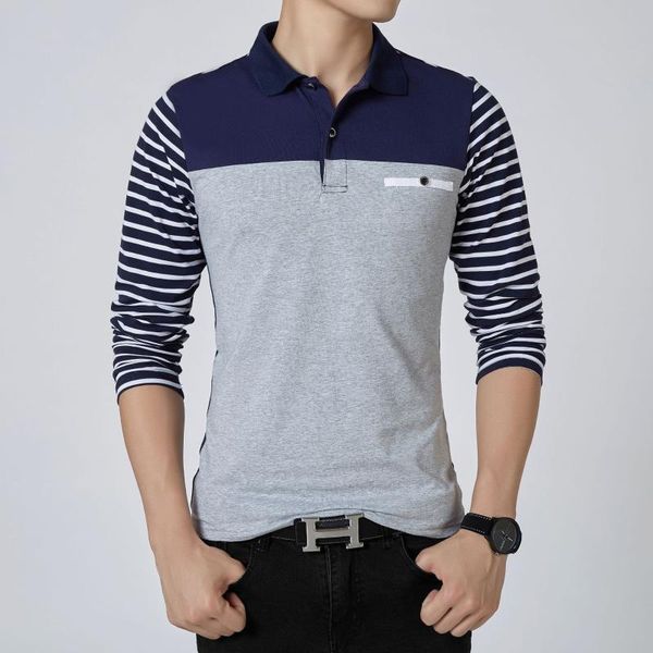 

men's polos shirt men2021 cotton spring long-sleeved t-shirt lapel striped trim men clothing, White;black