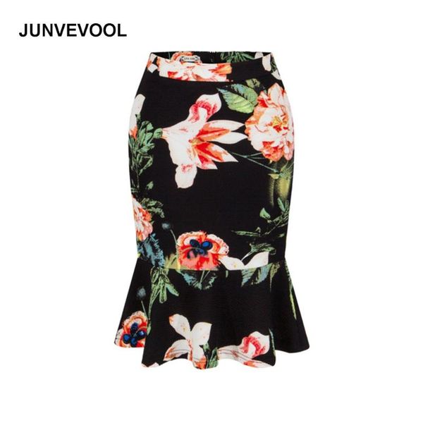 

skirts summer floral skirt print elegant office vintage party casual clothing women flower working wear lady beach bocycon, Black