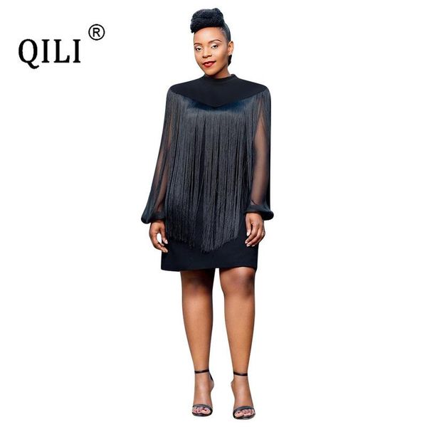 

casual dresses qili black loose dress long tassel fashion two piece sets dressed womens short, Black;gray