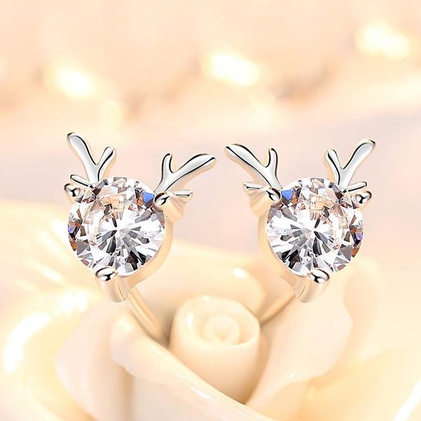 

stud one deer has you s925 sterling silver simple earrings with diamonds, small fresh female, Golden;silver