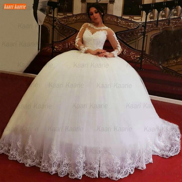 

other wedding dresses dubai long sleeves gown 2021 o neck white robe de mariÃ©e lace up beading bride arabic women vestido casamento