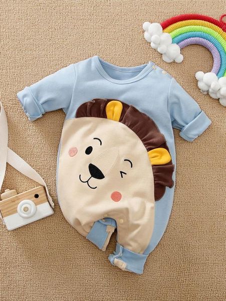 

yierying baby cartoon embroidered ruffle trim 3d ear design jumpsuit she, Blue