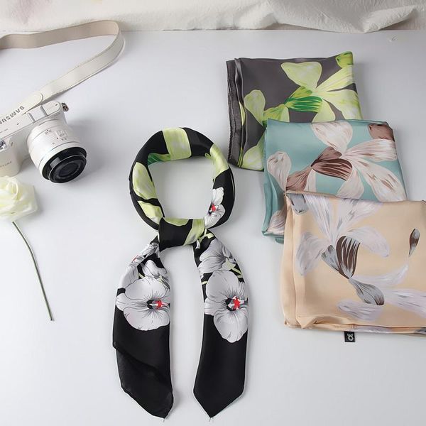 

scarves fashion silk neck for women floral print kerchief hijab scarf ladies 70*70cm elegant bag scarfs female bandana head, Blue;gray