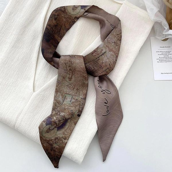 

scarves &dolphin spring women narrow long scarf 100x6cm chinese style dunhuang murals chiffon silky tie bag ribbon headband choker, Blue;gray