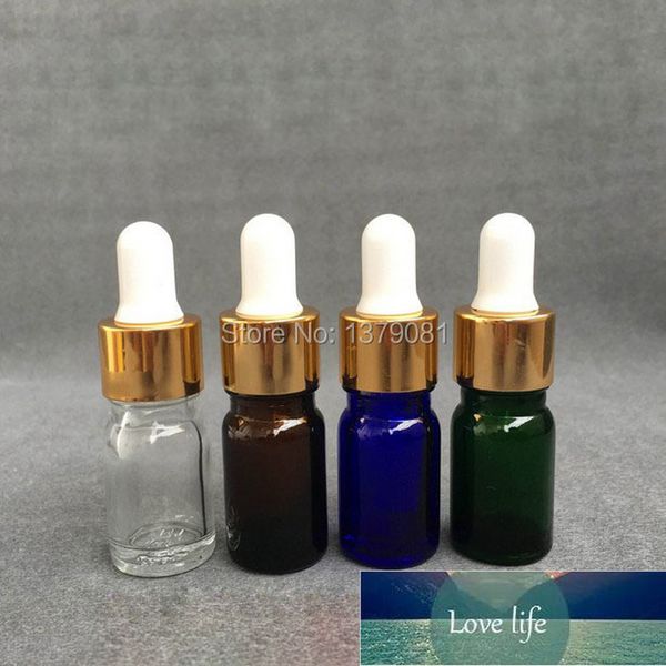 Bottiglie di vetro trasparente da 20 ml con contagocce Mini fiala blu per campione Collare in oro per olio essenziale, senza gomma bianca