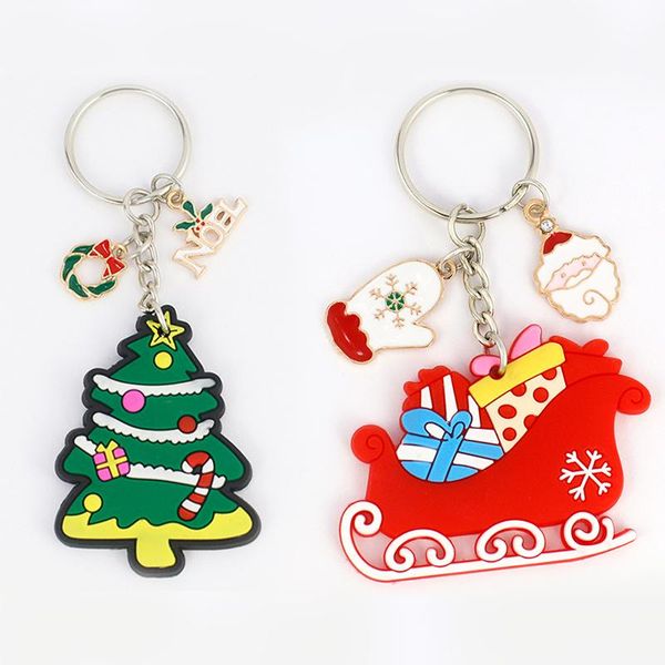

keychains christmas keychain decoration santa claus elk snowman year 2021 children's gift key ring, Silver
