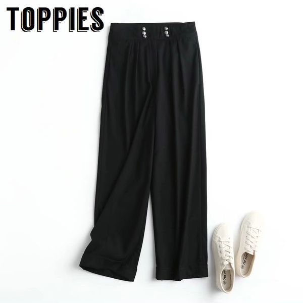 

ies new black women black pants buttons ol casual pants women pantalon 210412, Black;white