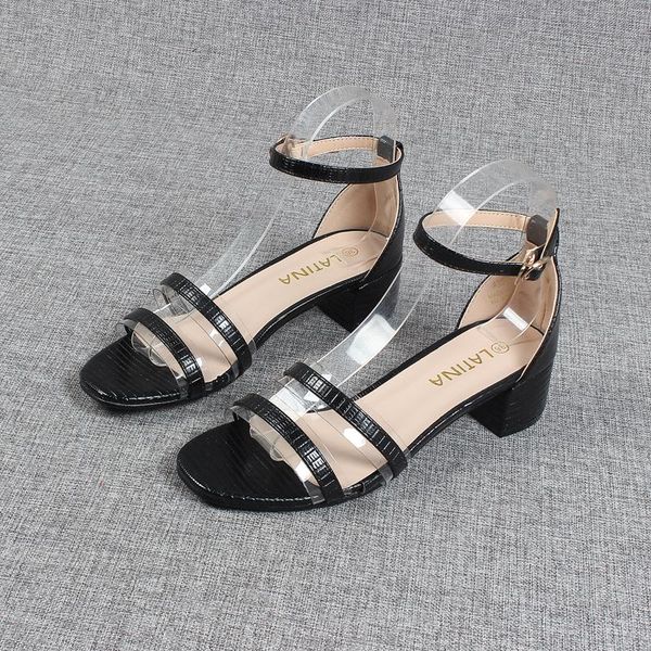 

plastic sandal shoes med clear heels open toe large size 2021 summer suit female beige transparent medium peep fashion block big sandals, Black