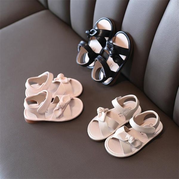 

sandals children's 2021 summer fashion bow knot boys casual shoes open toe soft girls leather for toddler baby, Black;red