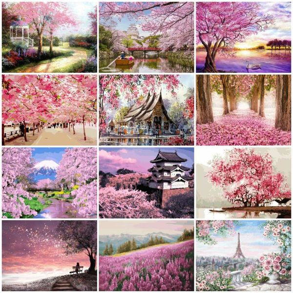 

diamond painting huacan 5d landscape embroidery cherry blossom mosaic tree wall art home decoration