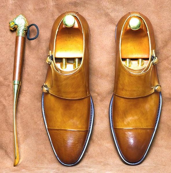 

dress shoes spring autumn men fashion pointed toes buckle strap genuine leather summer breathable office work, Black