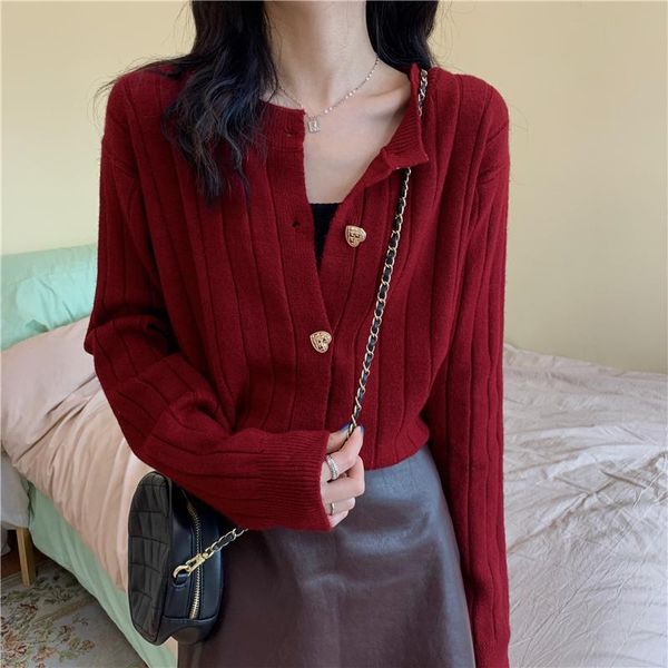

women's knits & tees 2 colors 2021 korean style o neck knitted sweaters cardigan womens thin long sleeve outwear coats (l9132), White