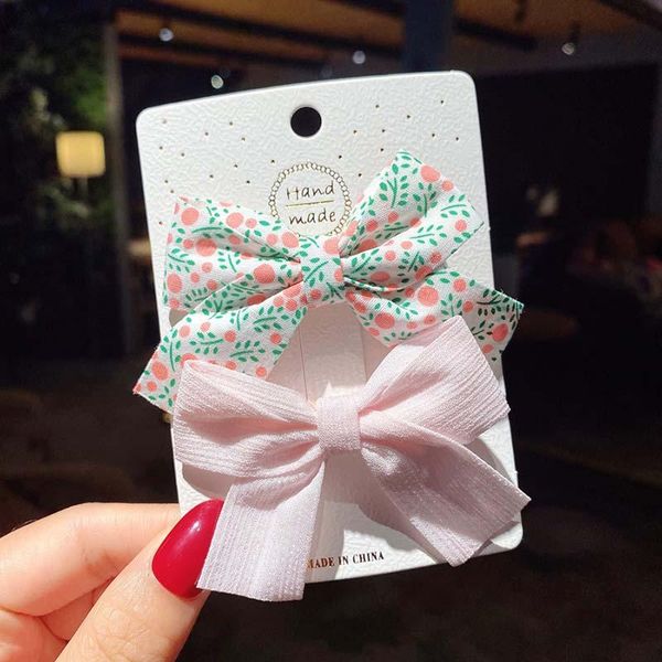 

hair accessories 2pcs/set 2021 floral bow children hairpin kids headdress print side bangs clip fashion pinzas para el pelo, Slivery;white