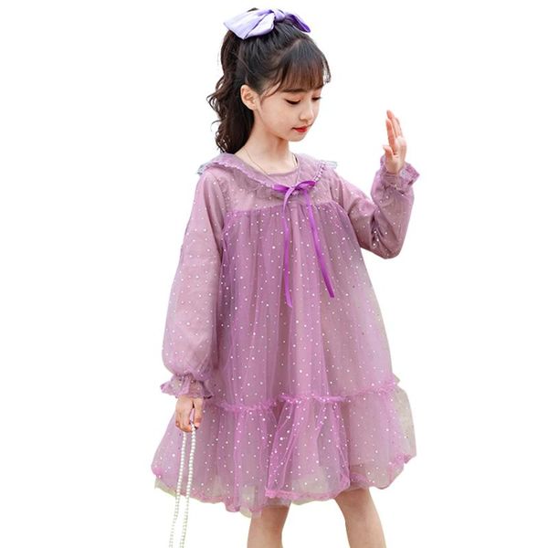 

girl's dresses for girls mesh pricness dress dot sequin party children bow children's clothing 6 8 10 12 14, Red;yellow