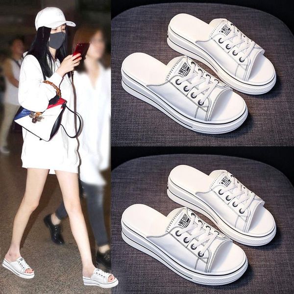 

slippers women outside wearing,2021 summer wedges heels,platform sandals slides,open toe,black,white,korea style,drop