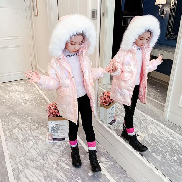 

down coat girls long parka fur hoodies girl cotton padded kids toddler children's winter clothes, Blue;gray