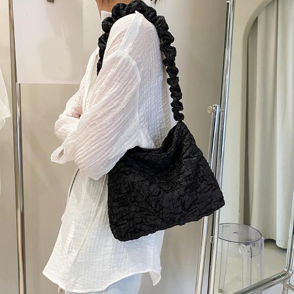 

evening bags large capacity portable tote shopping casual pleated women shoulder fashion pure color female hand