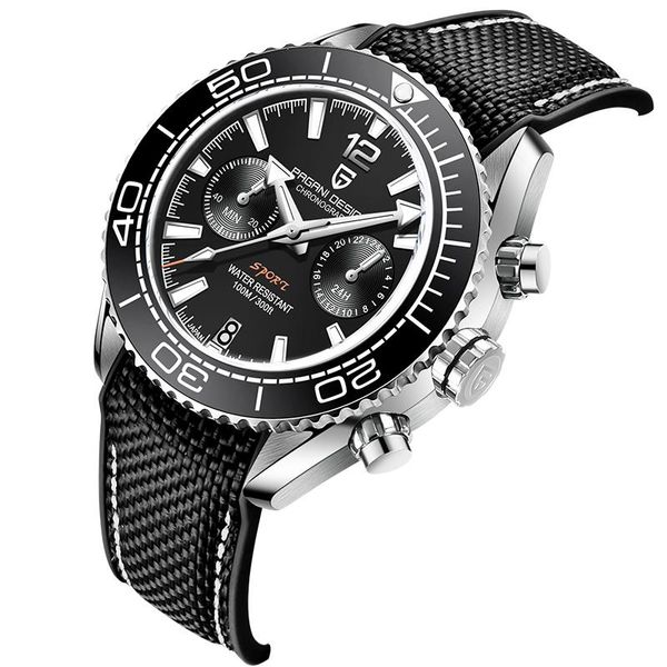 

wristwatches pagani design men's watch stainless steel 100m waterproof chronograph brand ceramic bezel sapphire glass quartz watches, Slivery;brown