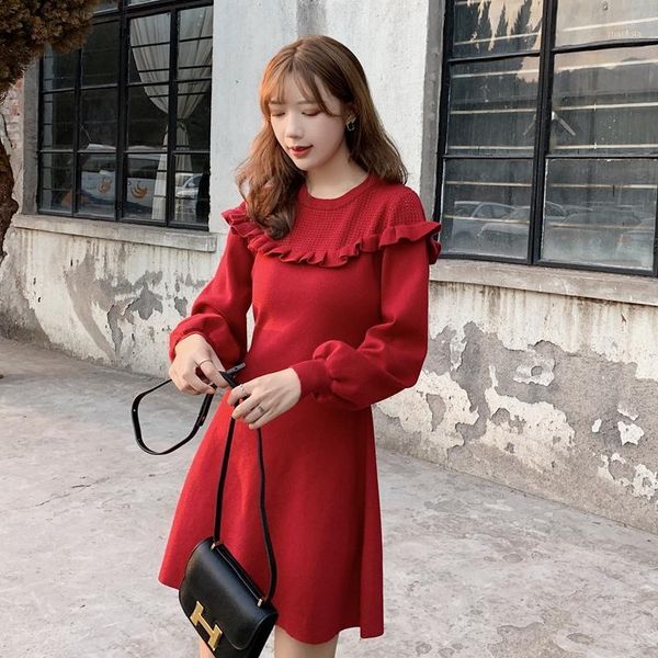 

winter han edition dress pure color long sleeve knit is small casual dresses, Black;gray