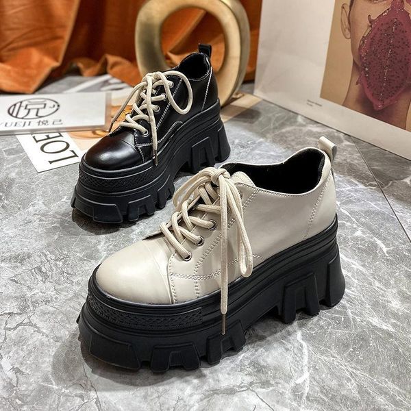 

dress shoes autumn 2021 daddy women's thick-soled increase net red casual platform soft leather single for women boats, Black