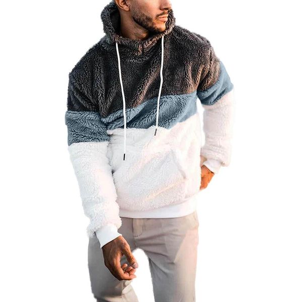 

men's hoodies & sweatshirts 2021 sweater spring autumn plush color matching hooded casual fashion men clothing streetwear, Black
