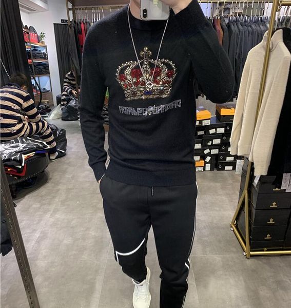 

mens 2021 sweater pullovers men o-neck sweaters drill black autumn male stone knitting clothing s-3xl, White;black