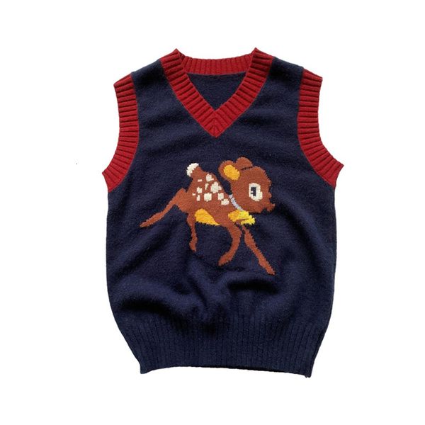 

sweaters cartoon deer design sense v-neck knitted women sweater vest sleeveless, White;black