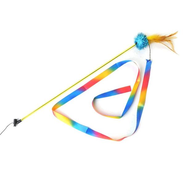 

cat toys funny faux feather teaser wand kitten scratching toy ribbon interactive stick pet training