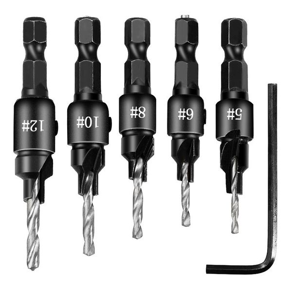 

professional drill bits oauee 5pcs countersink woodworking bit set drilling pilot holes for screw sizes #5 #6 #8 #10 #12