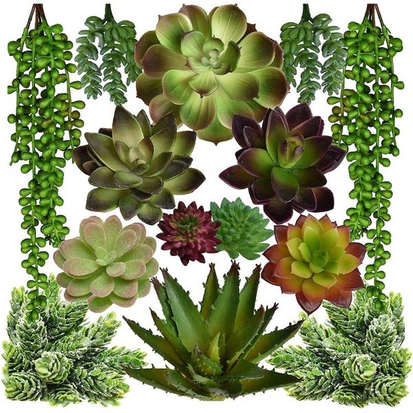 

14pcs fake decorative succulents artificial ornament (green) flowers & wreaths