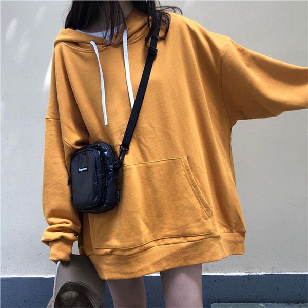 

women's hoodies & sweatshirts korean style women spring fashion solid plus size for girls streetwear casual clothing, Black