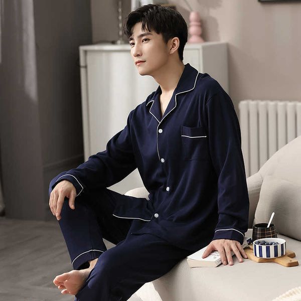 

100% cotton pajamas winter men sleepwear nightwear full sleeves pj pijama hombre home clothes 2 pieces cotton pyjama homme 211019, Black;brown
