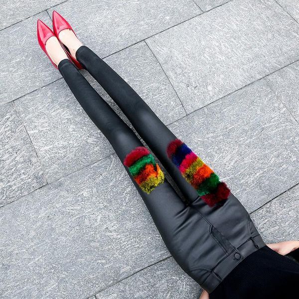 

women's pants & capris fashion women solid pu leather spring autumn high waist slim female casual pencil skinny trousers g256, Black;white