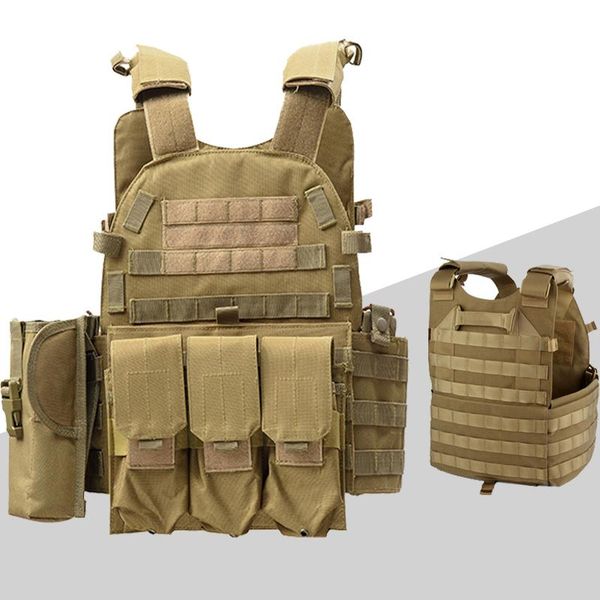 

outdoor paintball 6094 tactical vest hunting cs protection body armor military amry combat training jackets, Camo;black