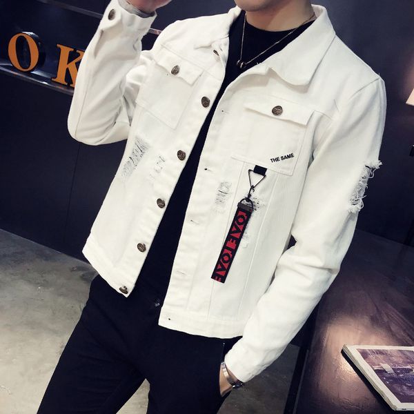 

men's jackets wholesale autumn ribbon denim jacket male student cowboy handsome men streetwear teenagers hip hop coat xdvy, Black;brown