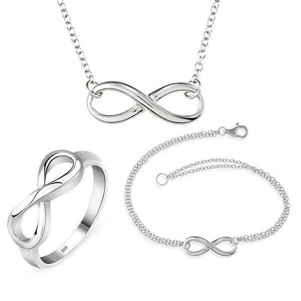 

chains fashion women silver infinity ring +bracelet+necklace set endless love symbol jewelry charms banquet party accessories