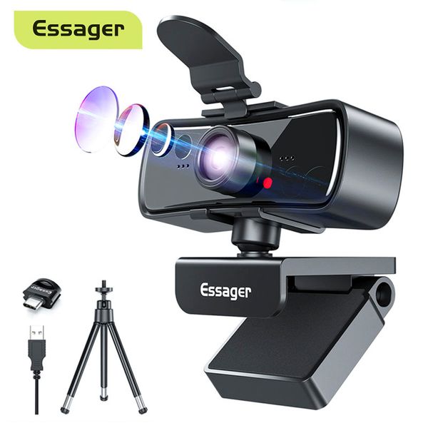 Essager C3 2K Full HD 1080P Webcam PC computador portátil usb webcamera com microfone autofoco web câmera YouTube