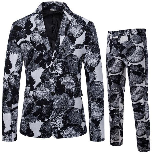 

men's suits & blazers 2021 style european and american foreign trade suit linen printing banquet bar casual two-piece, White;black