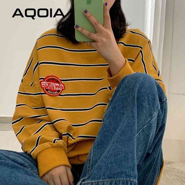 

autunm casual striped women hoodies sweatshirt pockets oversize loose sweatshirts ins plus size female pullovers 210521, Black