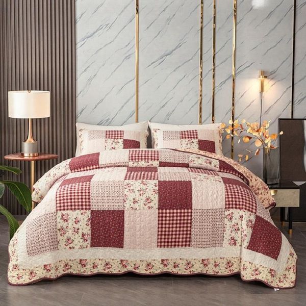 

comforters & sets chausub bedspread on the bed 3pcs quilt set floral patchwork cotton pillowcase queen size coverlet summer blanket for doub