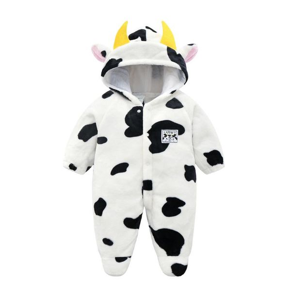 

jumpsuits born winter flannel romper for baby boy girls clothes animal design cow hooded button warm fleece jumpsuit toddler clothing, Blue