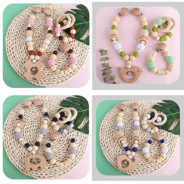 

stroller parts & accessories baby teether wooden nursing molar soother teething pendant pram clip hanging toy pacifier chain mobile rattle1